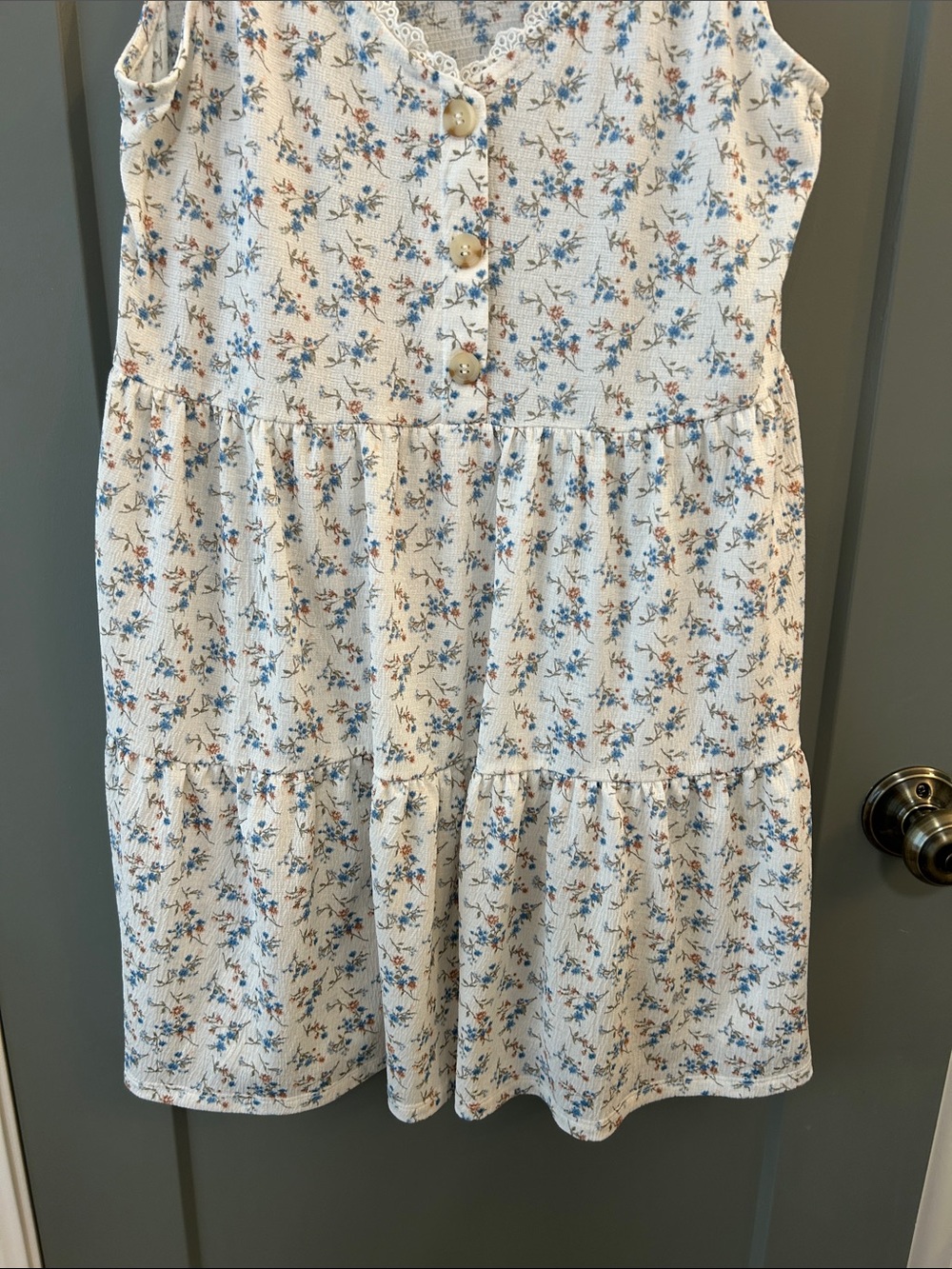 Blu Pepper Cream Mini Dress with Blue & Pink Floral Print Size Large - Picture 4 of 5